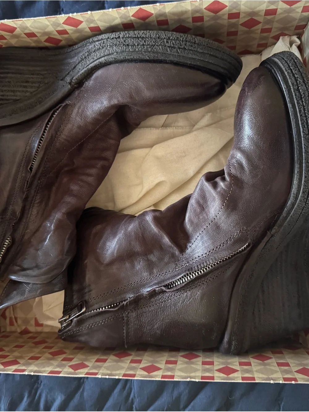 A.S.98 Women's Dark Brown Eggplant  Leather Wedge Ankle Boots New In Box